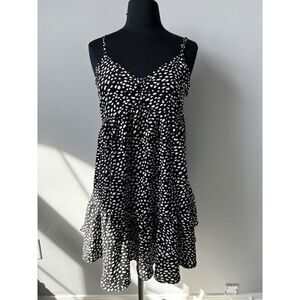 Altar'd State Women's Black White Polka Dot Diedra Sleeveless‎ Mini Dress Medium